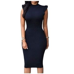 Black sleeveless  midi dress with frill sleeves; L